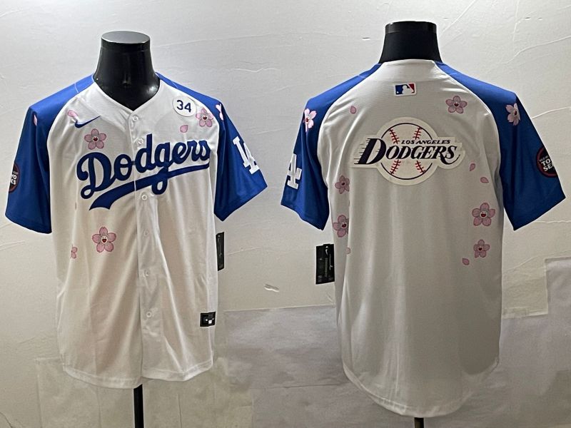 Men Los Angeles Dodgers Blank White Blue Sakura Edition 2025 Nike MLB Jersey style 28->los angeles dodgers->MLB Jersey